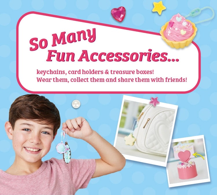 So Many Fun Accessories... keychains, card holders & treasure boxes! Wear them, collect them and share them with friends!