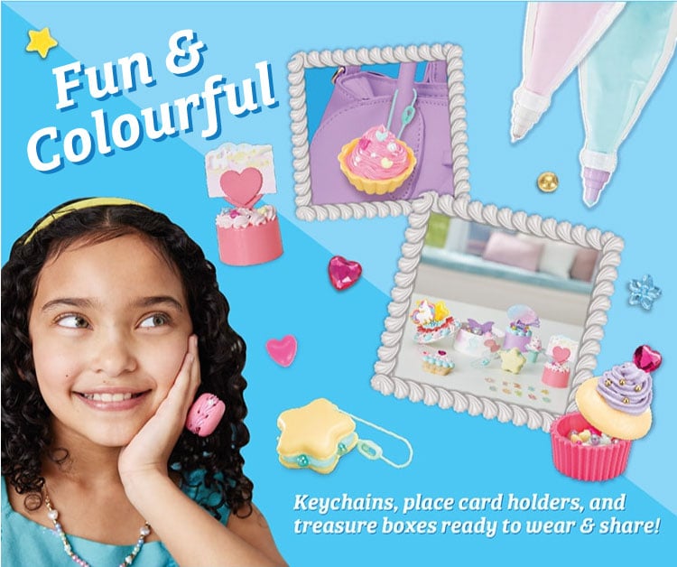 Fun & colourful! Keychains, place card holders, and treasure boxes ready to wear & share!