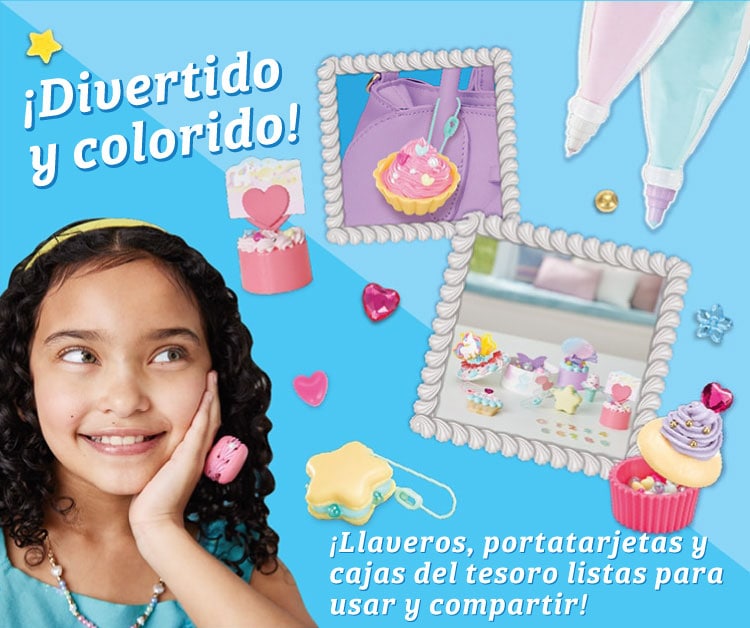 ¡Divertido y colorido! Keychains, place card holders, and treasure boxes ready to wear & share!