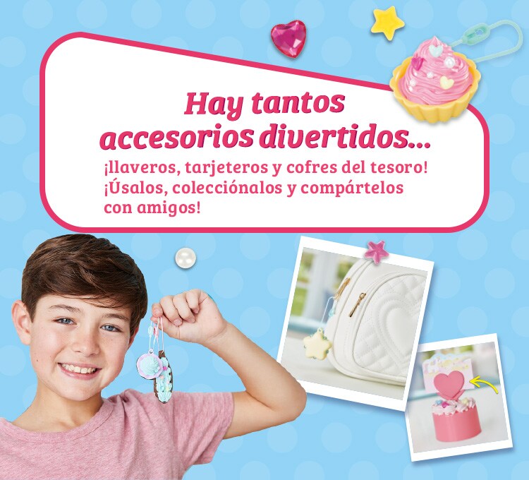 Hay tantos accesorios divertidos... ¡ llaveros, tarjeteros y cofres del tesoro! ¡Úsalos, colecciónalos y compártelos con amigos!